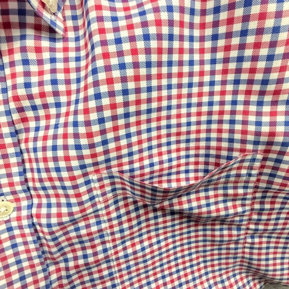 Nordstrom Mens Shop Smartcare Gingham Shirt Red White Blue 18 35 Traditional Fit